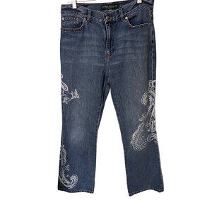 Lauren Jeans Co.‎ Blue Denim Jeans With White Paisley Design Size 8